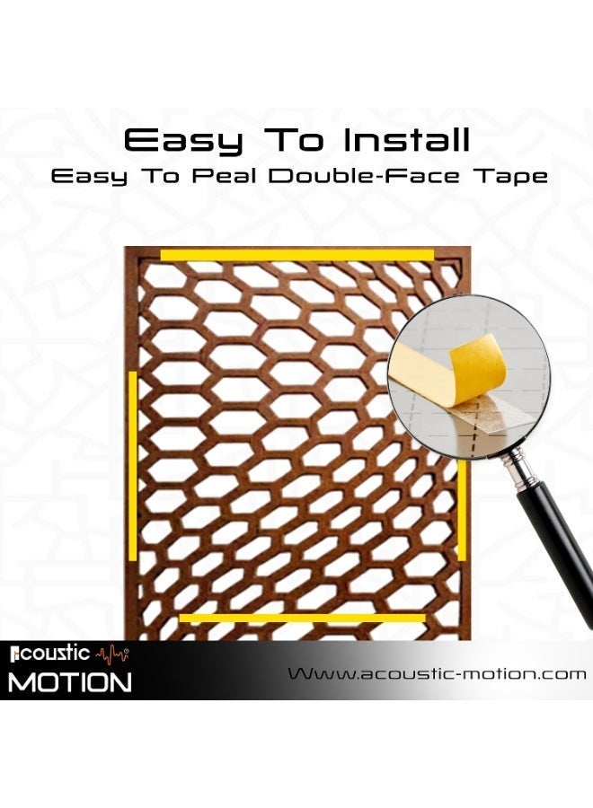 أكويستك موشان لوحات جدارية خشبية من خشب MDF من ACOUSTIC MOTION®، تصميم HIVORA مع شريط لاصق مزدوج الوجه، ديكور جداري بني عصري للمنزل، غرفة المعيشة، غرفة النوم، المكتب والفندق، 25×50×0.5 سم، طقم من 4 قطع - Image 4